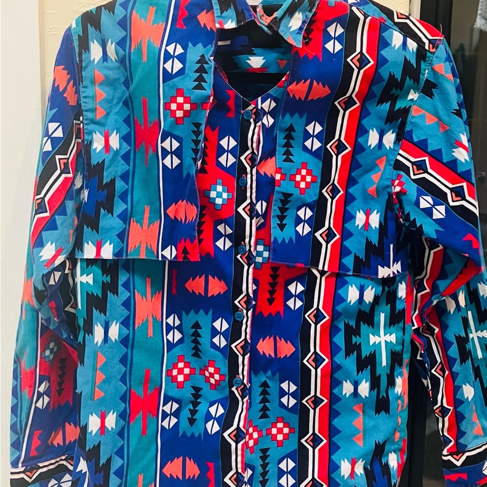 Vintage Women’s Frontier Series Aztec Long Sleeve Western Button Up Size Small